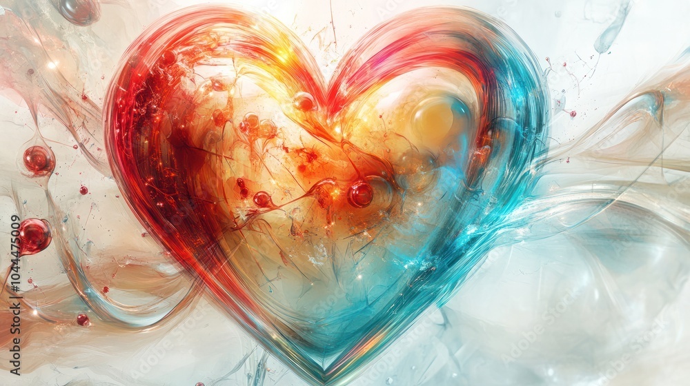 Poster a captivating design of a quantum heart, incorporating elements of science and art with a network of