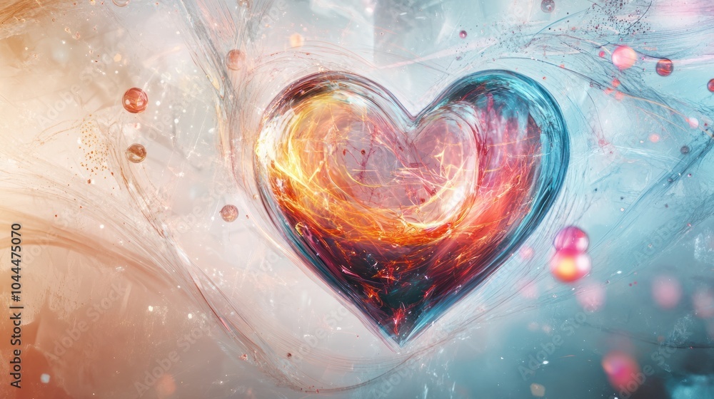 Poster a captivating design of a quantum heart, incorporating elements of science and art with a network of