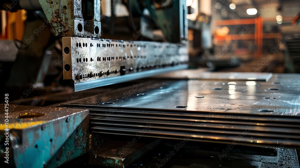 Wall mural a bending machine with a stack of metal sheets ready for processing