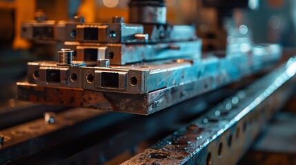 A bending machine with a stack of finished metal parts