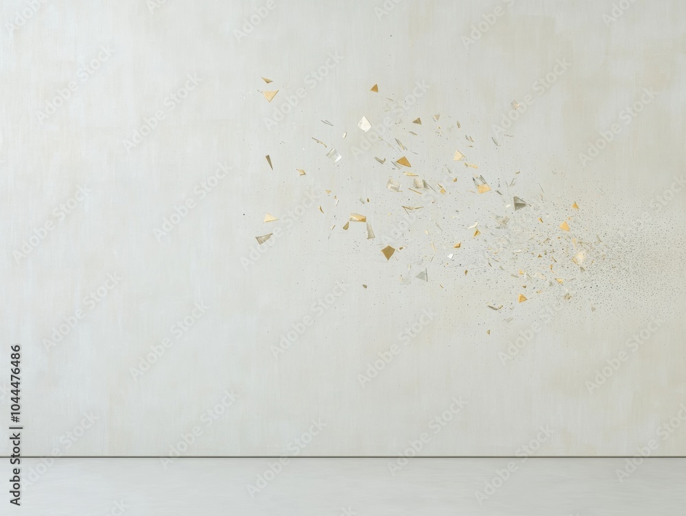 Aufkleber abstract gold fragments on light background modern digital disconnect and glitch art style