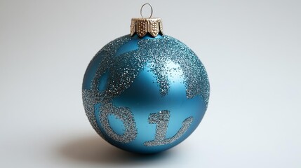 Blue Christmas ornament with glitter design isolated on white background. Perfect for holiday decoration greeting cards or festive product displays. Features a shiny globe pattern.. Generative AI