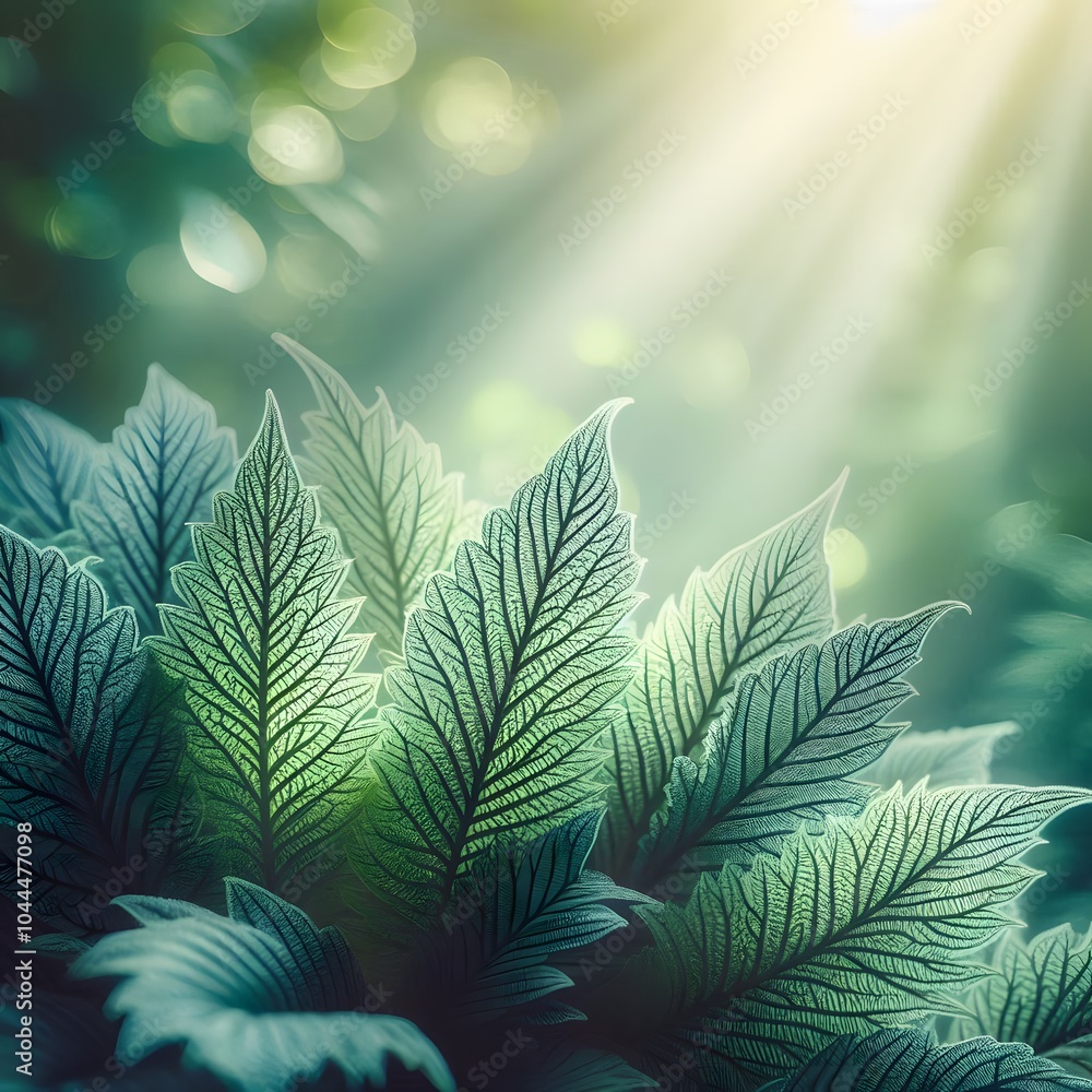 Poster green leaves in sunlight with a bokeh effect. nature background generated by ai