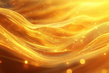 Golden Abstract Background with Wavy Lines and Glowing Particles, Perfect for Youthful and Lively Designs, Graphic Design Elements, Yellow Background, Innocence, Fresh and Modern Look