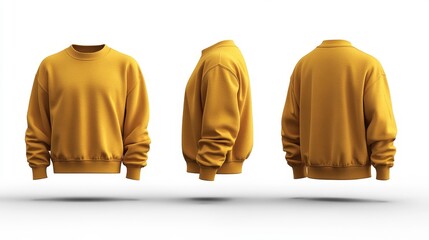 Gold sweatshirt front side and back view mockup (no zipper no people) isolated on white background for apparel design fashion showcases and e-commerce stores. Generative AI
