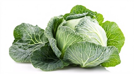 Obraz premium Isolated on white, a fresh head of cabbage, a healthy organic vegetable from the farm
