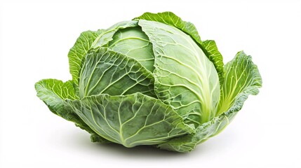 Obraz premium Isolated on white, a fresh head of cabbage, a healthy vegetarian vegetable