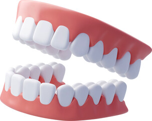 3d Vector Dentures, Teeth Prosthesis, Dental implant, Equipment for elderly concept.