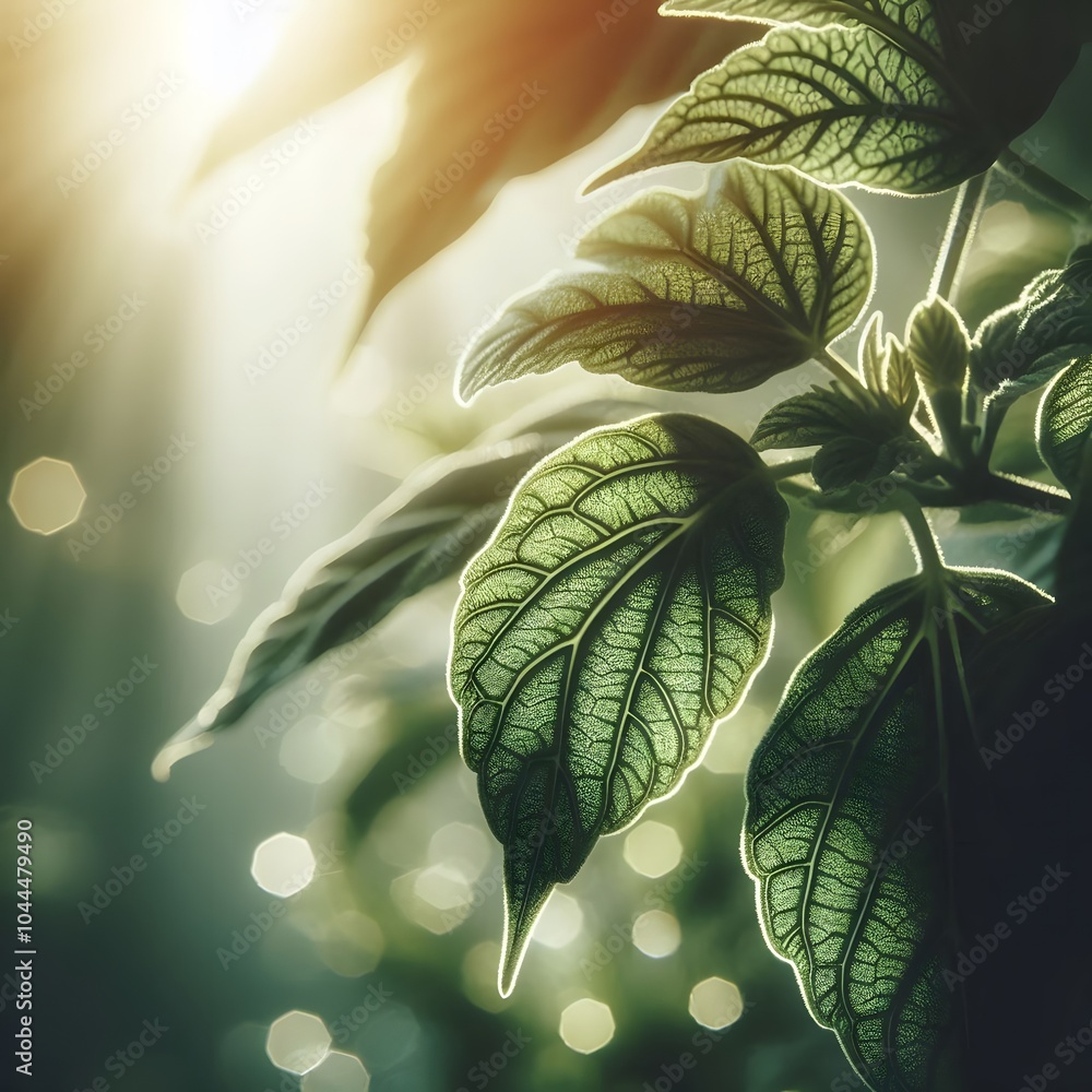 Aufkleber green leaves in sunlight with a bokeh effect. nature background generated by ai