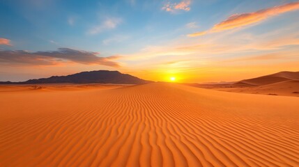Breathtaking desert sunset a captivating landscape of golden sands and skies.