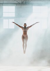 Fototapeta premium Graceful Gymnast in Motion Artistic Expression and Athletic Elegance in Modern Gym Setting