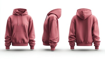 Magenta hoodie mockup front side and back views with no zipper or person isolated on a white background perfect for design presentations or online store product listings. Generative AI