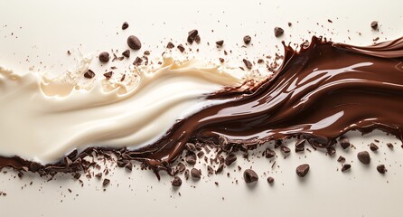 milk splash and chocolate splash on white background