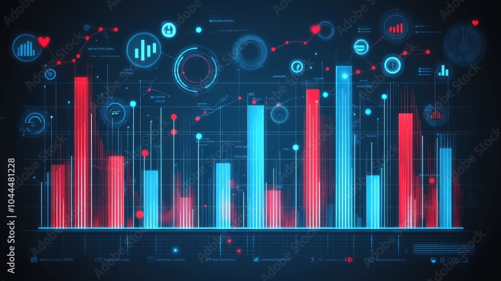 Poster e-commerce data analytics visualized on a high-tech background, with dynamic charts, graphs, and fut