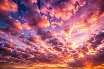 Obraz premium Scattered clouds in mauve and pink sky at sunset photographed from a tilted angle