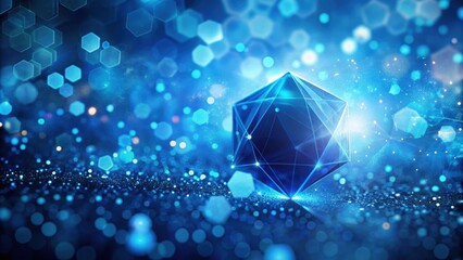 Polygon abstract blue background connected with small blurred bokeh particles, polygon, abstract, blue, background, connected