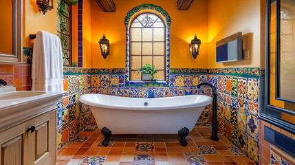 Mediterranean-Inspired Bathroom with Colorful Tiles