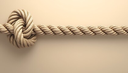 A thick rope tied in a knot against a light beige background.