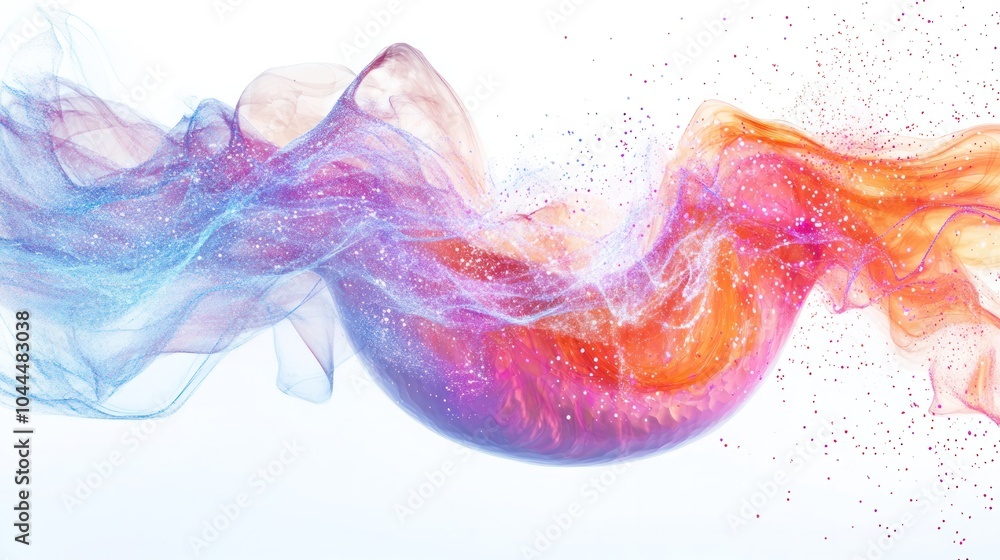 Poster futuristic digital visualization of a stomach with light particles and energy fields flowing around 