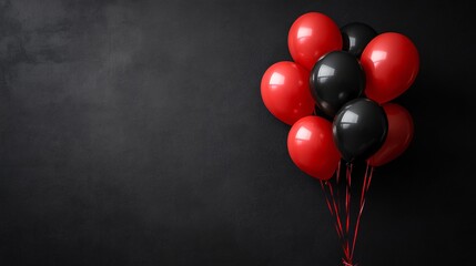 Red and black balloons on blackground, holiday celebration