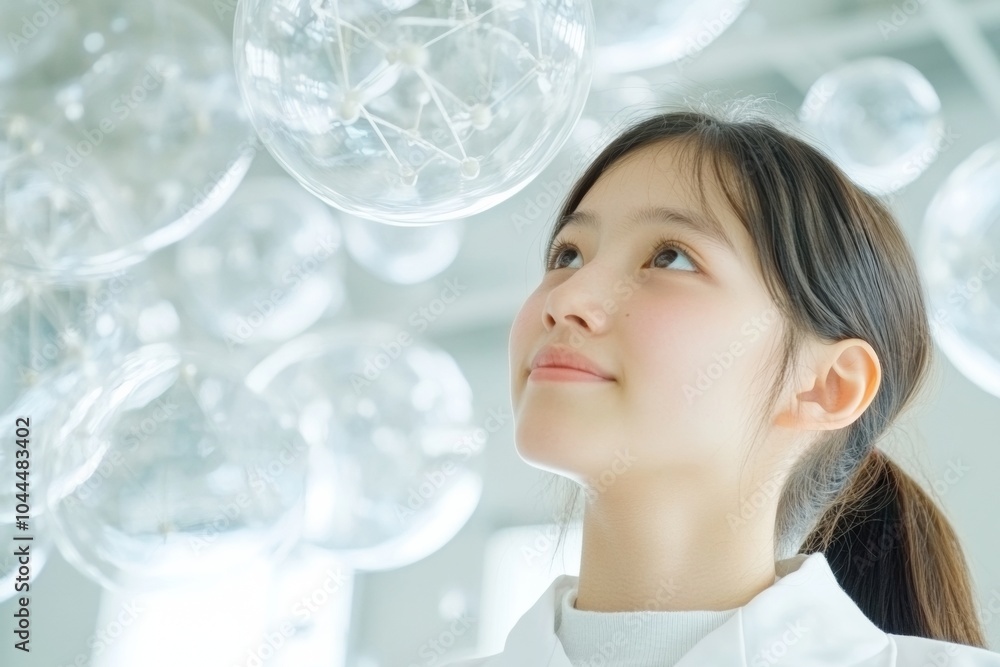 Aufkleber innovative young scientist in futuristic lab with space exploration models
