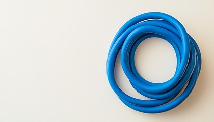 Blue rubber hose coiled in a circle on a white background.