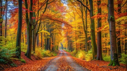 Scenic autumn forest lane with vibrant colors