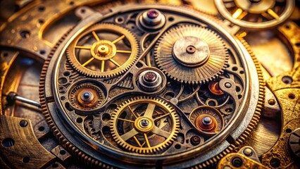 Obraz premium Close up of a vintage watch movement with intricate gears and screws , retro, mechanical, timepiece, antique, components