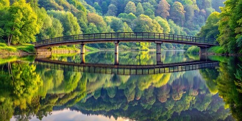 Fototapeta premium Scenic bridge with trees reflection in water
