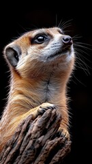 Fototapeta premium Close-up of a meerkat in a studio, soft lighting highlighting intricate fur details and its inquisitive expression.