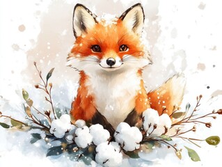 Fox sitting in snow