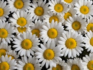 Fototapeta premium The beauty of yellow and white daisy flowers photographed from close range using a camera in a flower garden