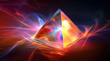 Naklejka premium captivating abstract visualization of a quantum pyramid, featuring a sleek design with smooth surfaces reflecting light and shadow.