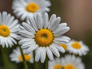 Fototapeta premium The beauty of yellow and white daisy flowers photographed from close range using a camera in a flower garden