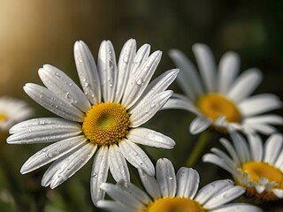 Fototapeta premium The beauty of yellow and white daisy flowers photographed from close range using a camera in a flower garden