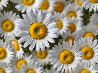 Fototapeta premium The beauty of yellow and white daisy flowers photographed from close range using a camera in a flower garden