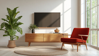 Fototapeta premium Mid-Century Chic Family Room Retro Design high detail