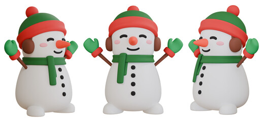 Cute 3D rendered snowman wearing scarf and beanie on white background