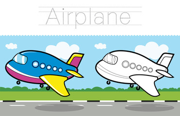 Cartoon vector of an airplane flying in the sky with a shark-like design, blending air and sea elements in a playful travel illustration