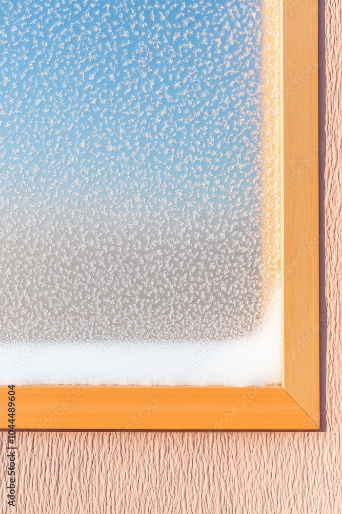 Poster insulated window with frost patterns macro view of winter protection