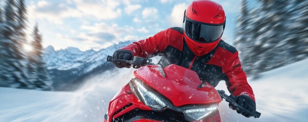 Adrenaline-Fueled Snowmobiling Experience the Thrill of Fast Turns and Steep Drops in a Snowy Mountain Landscape Winter Sports at Their Most Exciting