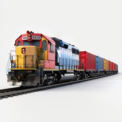 Obraz premium Colorful 3D Train Model with Cargo Containers