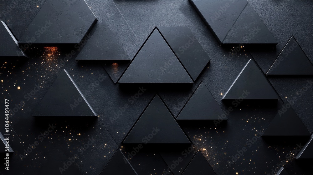 Aufkleber a captivating arrangement of black triangular shapes on a textured backdrop adorned with cosmic elem