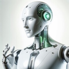 Futuristic Humanoid Robot with Outstretched Arm: Symbol of Artificial Intelligence, Human-Robot Collaboration, Machine Learning, and Intelligent Automation in Modern Technology