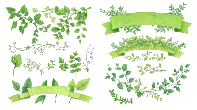 Herbal Illustrations With Scrolls on Transparent Background Generative AI