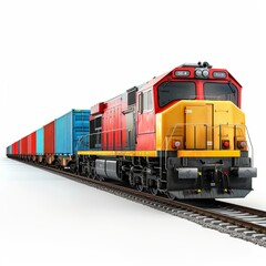 Obraz premium 3D Model of Freight Train with Cargo Containers
