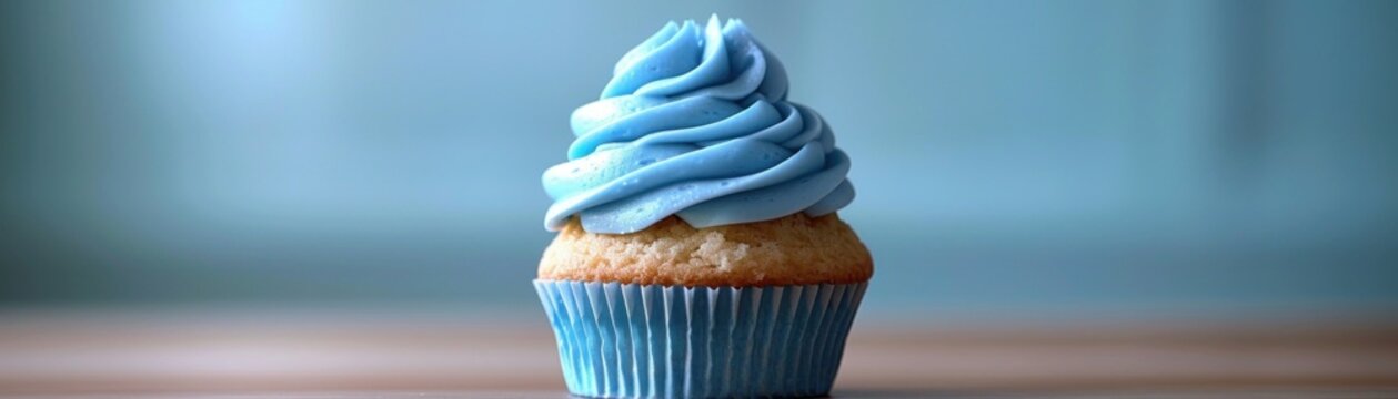 Delicious Single Blue Cupcake with Swirled Frosting, Sweet Treat, Bakery, Dessert, Blue Frosting, Cupcake Recipe, Baking, Blue Cupcake, Cake, Birthday, Party, Food, Recipe, Yummy, Sweet, Treat