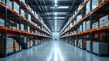 Modern Warehouse Interior with Organized Storage Racks