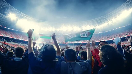 crowd stadium football cheering a fan soccer people sport championship competition event game match spectator support team fun happy audience excitement flag friendship horizontal league photo scream