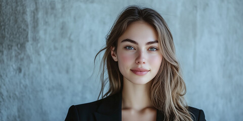 Fototapeta premium Elegant Young Woman with Natural Beauty Posing Against a Textured Wall